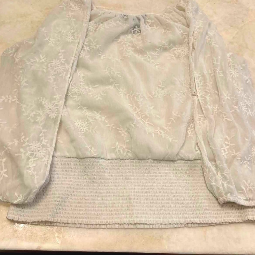 White House Black Market Embroidered Off Shoulder Smocked Blouse White Medium